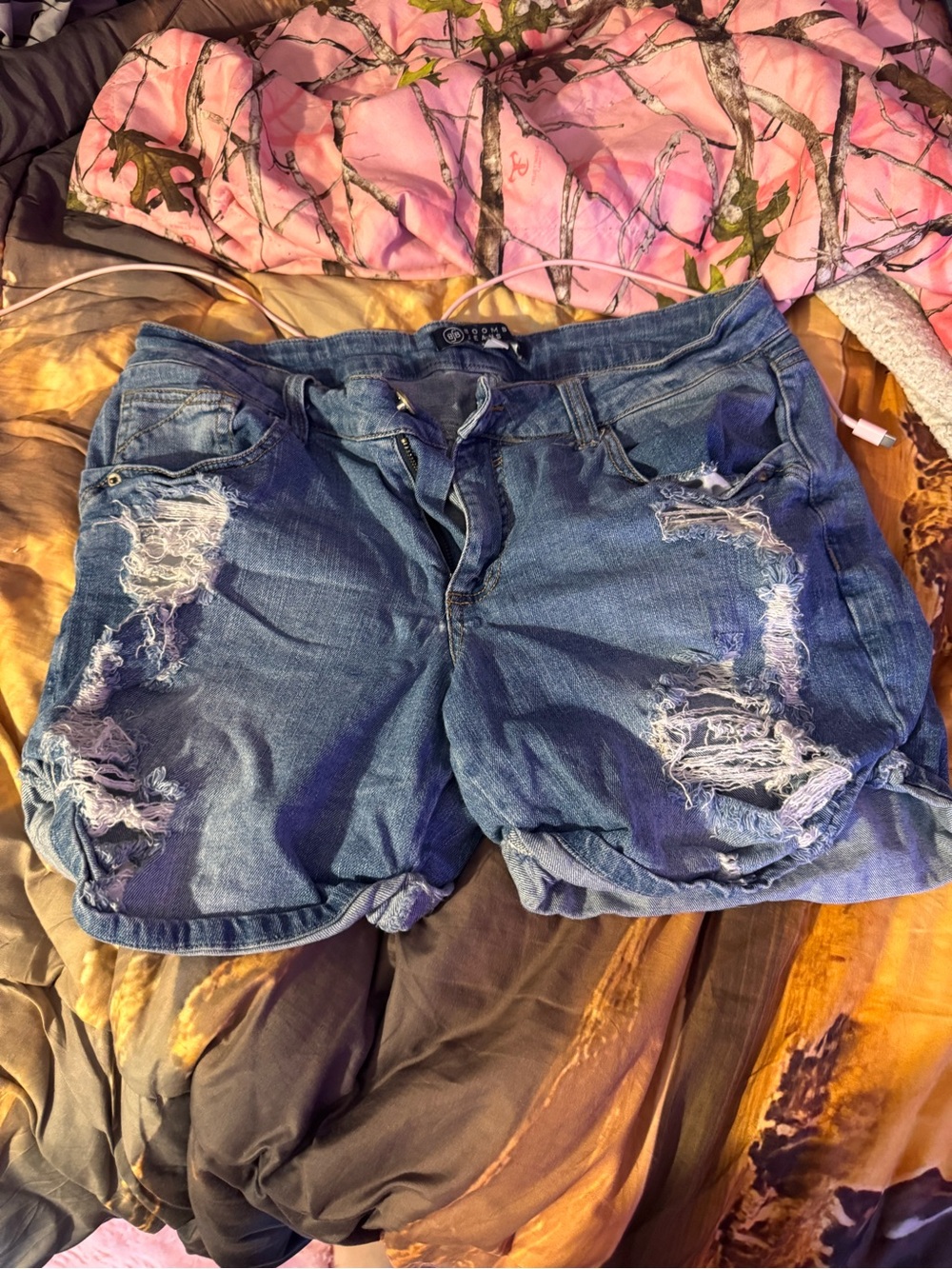 Boom Boom Jeans Distressed Blue Denim Shorts